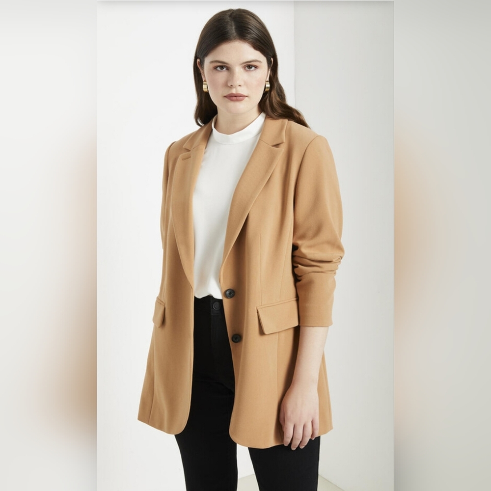 Camel Single-Breasted Blazer Jacket - Women